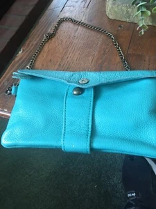 pebble leather crossbody purse for women Chain Strap - Turquoise - 9 X 6 Inches - Picture 1 of 9