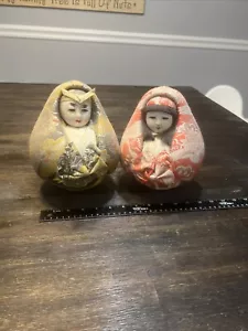 Vintage japanische Roly Poly Hime Daruma Hochzeitspuppen Braut & Bräutigam 8,5 Zoll - Bild 1 von 2