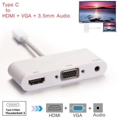 4in1 USB 3.1 Type-C to HDMI/VGA/USB 2.0 Hub/3.5mm Audio Adapter Cable Converter - Image 1 of 4