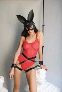 Damen Leder Häschen Maske - Sexy Tier Gesichtsmaske - Cosplay - Leder Accessoires - Bild 1 von 12