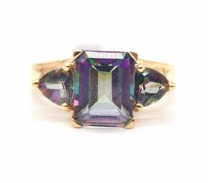 LADIES 10K YELLOW GOLD THREE STONE MULTI COLOR QUARTZ RING.SIZE 5.75 - Picture 1 of 9