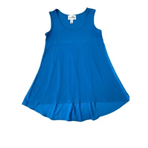 Joseph Ribkoff Pleated Back Mixed Media Tank Tunic Top High Low Hem Blue 4 - Picture 1 of 5