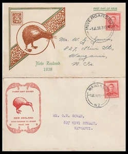 NEW ZEALAND 1938 KGVI 1d RED KIWI FDC DUO (JF) - Picture 1 of 1