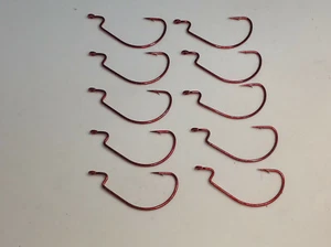 10 x 2/0 Red Wide Gape Worm EWG Hook Soft Plastic Fishing Weedless Jerk bait  - Picture 1 of 2