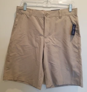 NEW Izod Boys 18 Flat Front Performance Shorts Adjustable Wicking Khaki 30 x 10 - Picture 1 of 7