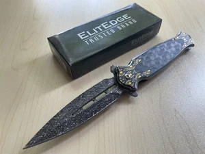 8.25" Damascus Etch Style Black Dirk Dagger Spring Assist Folding Pocket Knife - Picture 1 of 9