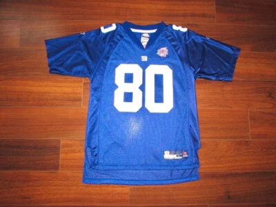 Camiseta deportiva Reebok NFL ~ Niños L 14/16 ~ 2008 Superbowl XLII Gigantes de Nueva York Shockley #80 Foto 1 de 4