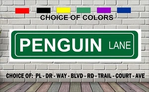 PENGUIN LANE Street Sign 4 x 18" ALL Metal Novelty Slogan - Picture 1 of 1