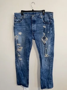 Levis 501 gerade Bein Jeans Herren 40x32 blau mittel wasch Levis Denim Knopfleiste - Bild 1 von 6