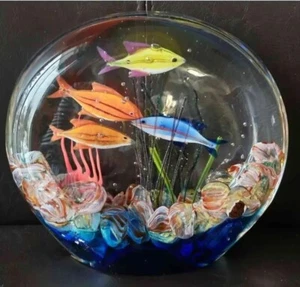 Stunning Large Vintage Murano Aquarium Glass Fish Paperweight Marked Italy - Picture 1 of 11