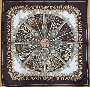 HERMES In The Land Of Spices PAYS DES EPICES Carre 90 Silk Scarf Brown #y4900 - Picture 1 of 8