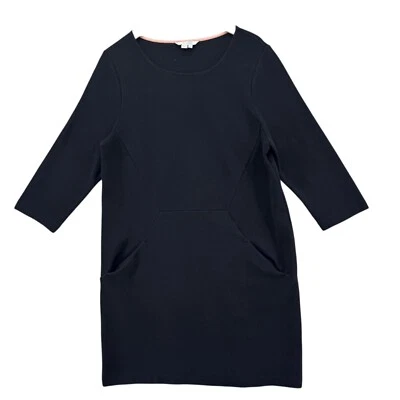Boden Tunic Dress Black 3/4 Sleeve Ribbed Knit Pocket Boat Neck Size 14 R - Image 1 of 4