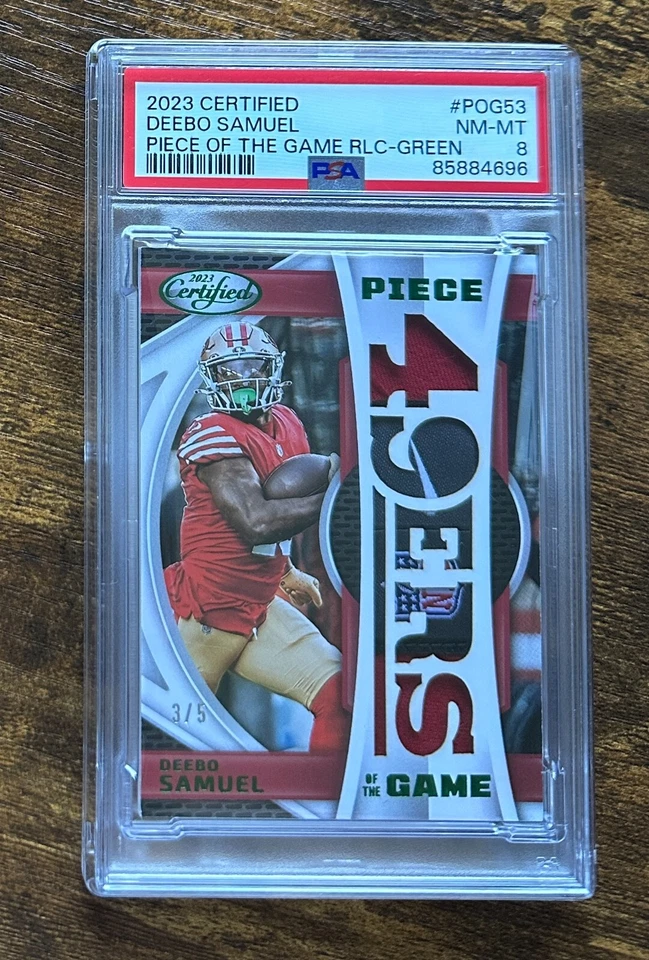 2023 Certified NFL Shield Game Worn Patch Green Deebo Samuel /5 PSA 8 #S4763 - Image 1 of 2