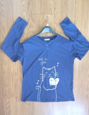 Suéter Mujer Talla XXL Manga Larga Botones Con Diseño Me You Cat! color azul Foto 1 de 4