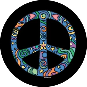 Peace Sign Cosmos Stars Spare Tire Cover All Sizes Available-back up camera opt - Picture 1 of 6