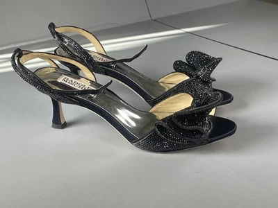 Badgley Mischka Shoes Womens Size 6.5 Black Rhinestone Bow Heels Ankle Strap - Image 1 of 4