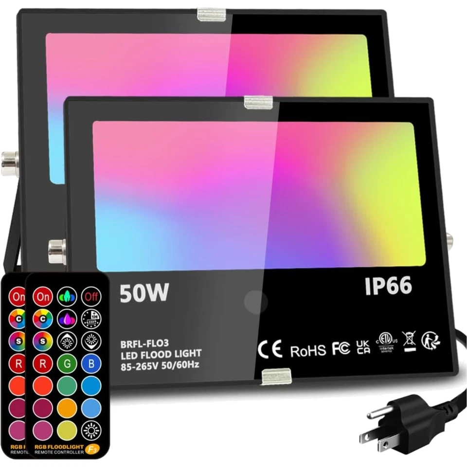 Melpo 2 Pack 35w LED Flood Light Outdoor RGB Lights Color Changing Floodlights I