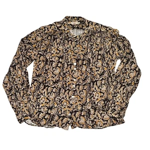 Faherty Everleigh Top Women's Size XS Black Paisley Button Front Blouse Tie Cuff - Picture 1 of 7