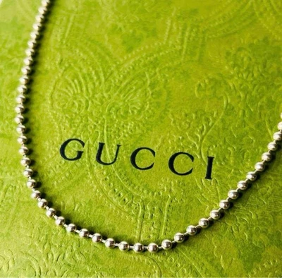 GUCCI Collana Ciondolo Catena Sfera Argento 925 Uomo Accessorio Autentico - Immagine 1 di 4