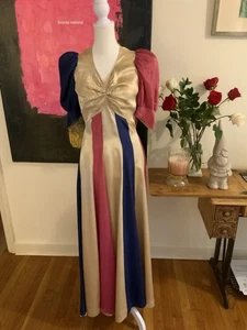 RARE 1930s / early 40s Satin Dress - Multicolor Vintage Satin Dress S - Picture 1 of 16