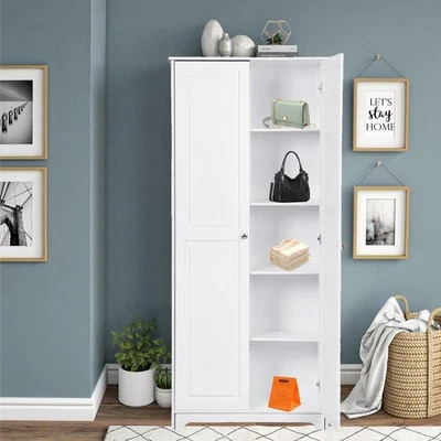 2-Door Wood 72" Tall Storage Floor Cabinet with 5 Shelves for Kitchen Pantry - Image 1 of 4