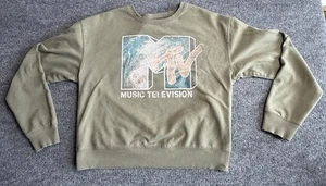 MTV Crop Felpa Girocollo Donna Taglia Large Verde Logo Retro Musica TV - Foto 1 di 9