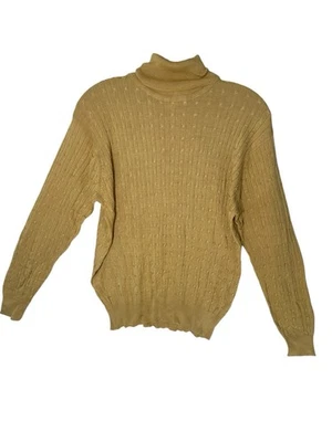 Suéter de punto perlita cachemir para mujer tejido con cable cuello alto amarillo talla mediana Foto 1 de 4