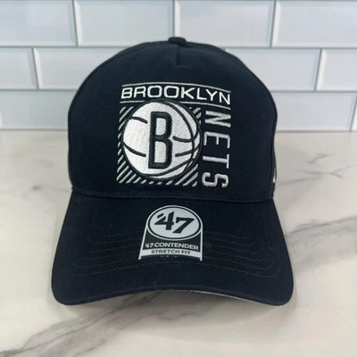 Brooklyn Nets Hat Cap Snap Back Mens One Size Black 47 Contender Stretch - Image 1 of 4