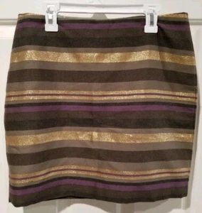 Linda minifalda Banana Republic a rayas verdes, moradas y doradas para mujer talla 4 nueva sin etiquetas - Imagen 1 de 7