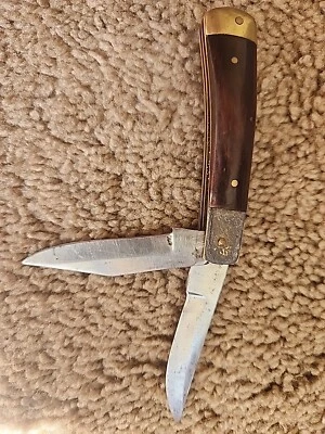 Vintage-Pakistan 3-Blade Black with Brass Handle Folding Pocket Knife  - Image 1 of 4