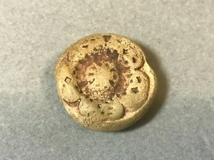 Antique Crude Pottery or Stone Button Coin ? Flower Design Hole Through Middle1" - Picture 1 of 4
