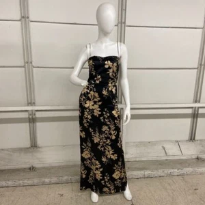 REFORMATION Frankie Vestito Maxi Seta Donna Taglia 4 Nero/Oro - Foto 1 di 6