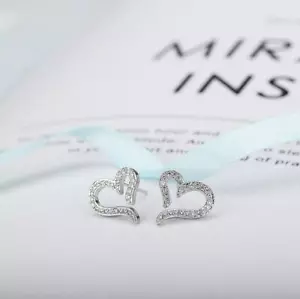 Fashion Sliver Crystal Cubic Zirconia Love Heart White Gold GP Stud Earring - Picture 1 of 2