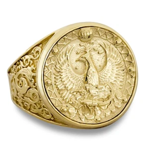 Real 10K Yellow Gold Scorpio Ring, Zodiac Sign Mens Gold Coin Astrology Ring - Picture 1 of 8