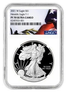 2021-W 1 Oz Silver $1 AMERICAN EAGLE NGC PR70 UCAM Type 1 Flag Label Proof Coin. - Picture 1 of 4