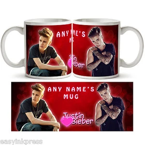 JUSTIN BIEBER PERSONALISED MUG Cup Tea Coffee Name Music Present Gift Love New - Picture 1 of 4