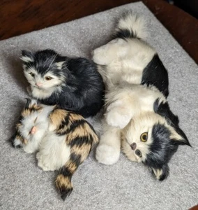 Lot 3 Rabbit Fur Cat Figurines Mom & 2 Kittens - Picture 1 of 22