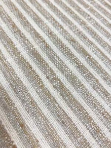 Designer Faux Linen Cream Beige Grey Stripe Upholstery Drapery Fabric WHS 3944 - Picture 1 of 4