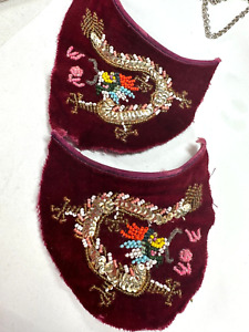 Vintage Chinese Beaded Dragon Shoe Cover for Upcycling Crafting Velvet