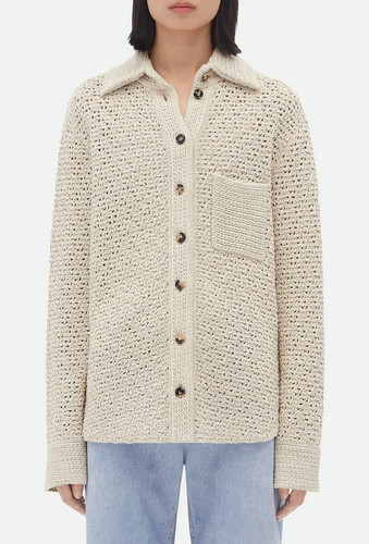 BOTTEGA VENETA CAMICIA COTONE ALL'UNCINETTO OSSO NUVOLA SMALL NUOVA CON ETICHETTA STAGIONE IN CORSO