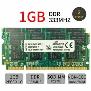 Laptop Memory AB Kingston 2GB 2x 1GB DDR PC-2700 DDR 333MHz 200Pin SODIMM RAM - Picture 1 of 8