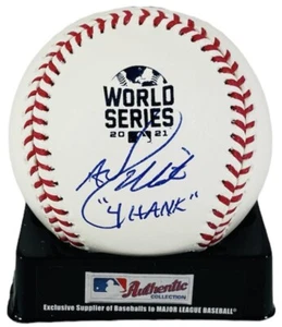 AJ Minter Signed 2021 World Series Baseball W/ 4 Hank Atlanta Braves + BAS COA - Picture 1 of 3