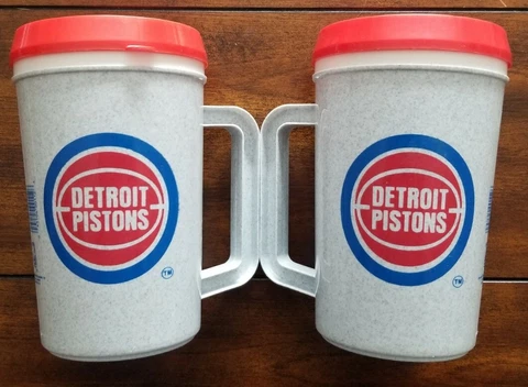 Vintage 1993 Detroit Pistons Basketball Super Thermo mugs Lot of 2 NBA Thomas Cover