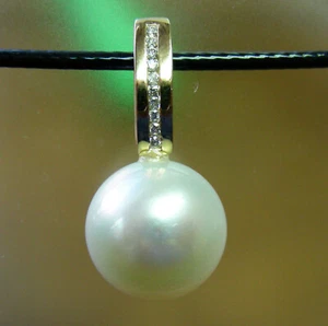 15.4mm! SOUTH SEA WHITE PEARL 100% UNTREATED+DIAMONDS+18ct SOLID YG PENDANT+CERT - Picture 1 of 1