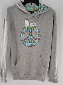 Peanuts Hoodie Sweatshirt Pullover Snoopy Peace Gray Small Peace Sign Cute - Picture 1 of 3