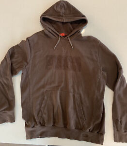 VTG PUMA Mens Lg Logo Spell Out Front Pocket Hoodie Sweatshirt Brown Drawstring