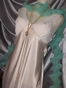 Vintage Satin seidig glänzend Chiffon rosa Perlen Nachthemd Plunge Full Gown S - Bild 1 von 12