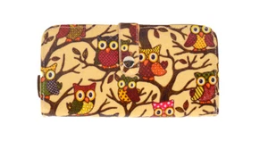 The Olive House® Damen Eulen Design Wachstuch Geldbörse Portemonnaie Creme - Bild 1 von 3