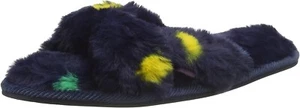Joules Slippers Women Mabelle Sliders Faux Fur Cross Strap Navy Size 3/4 UK XS/S