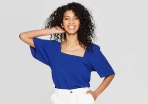 Women's Short Sleeve Square Neck Top - A New Day - Blue - NWT - Picture 1 of 2